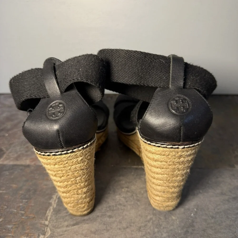 TORY BURCH Frieda Black Strappy Platform Sandals Espadrilles Size 8B